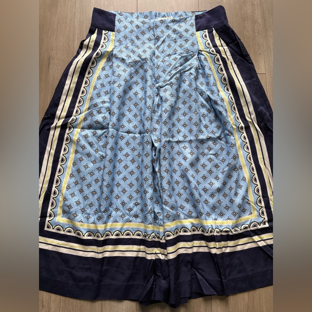 Maeve Blue and Navy Wide Leg Pants with Scarf Print